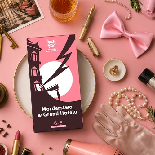 Pudełko Morderstwo w Grand Hotelu w eleganckiej stylizacji