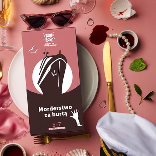 Pudełko Morderstwo za burtą w morskiej stylizacji